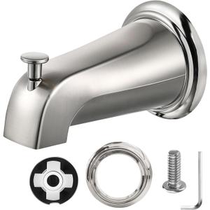Tub Spout with Diverter, Slip-On Tub Spout, Bathroom Bathtub Faucet with Metal Tub Spouts Cover Ring, Fits 1/2" Copper Water Tubes (5/8" Diameter) (Brushed Nickel)