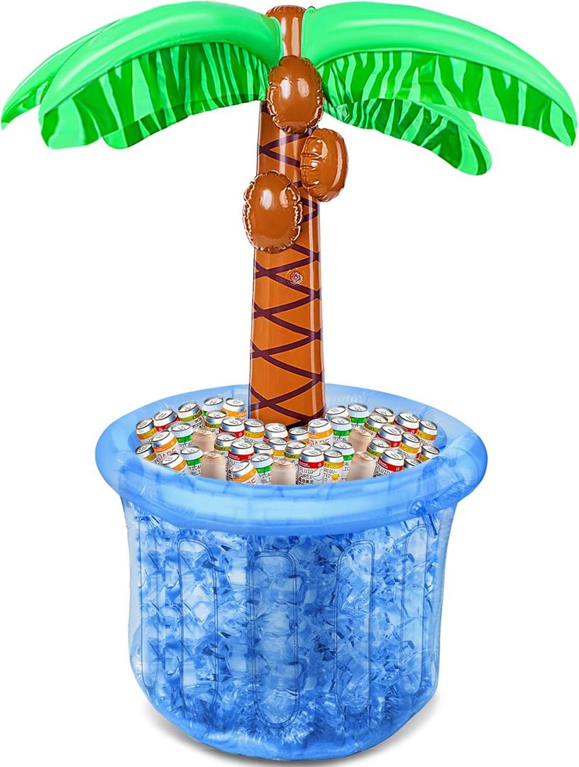 JOYIN 60" Inflatable Palm Tree Cooler, Beach Theme Decor, Pool Party Decorations, Luau Hawaiian Birthday Party Supplies, Summer Outdoor Drink Cooler (Blue)