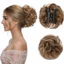 SEGO SEGOHAIR Claw Clip Messy Bun Hair Piece Human Hair 42g Tousled Updo Wavy Curly Bun Hair Extensions Clip in Claw Chignon Ponytail Hairpieces for Women (#4P27 Medium Brown mixed Dark Blonde)