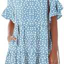 nclook Womens Summer Casual Dresses Sweet Cute Crew Neck Mini Dress with Pockets Ruffle Short Sleeve Small