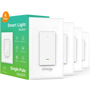 GHome Smart Smart Switch, 2.4Ghz Wi-Fi Light Switch Compatible with Alexa, Google Home, Neutral Wire Required, Single-Pole,UL Certified,Voice Control and Timer,No Hub Required,4pack, White (SW5-4)