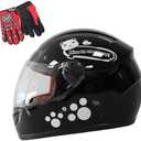 Kids Motorcycle Helmet with Panda Design and Racing Gloves Set, DOT Certification
