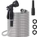 304 Stainless Steel Metal Garden Hose 50ft with Female to Male Connector,Heavy Duty Hose with Nozzles for Yard,Lightweight Metal Garden Hoses