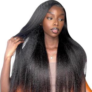 V Part Wig Human Hair 20 Inch Kinky Straight Human Hair Wigs No Leave Out Upgrade U Part Wigs Glueless Wear and Go 180% Density Yaki Straight Human Hair Wig for Black Women Natural Color