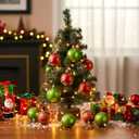 Syhood 24 Pcs Red Green Christmas Ball Ornaments, 2.4 Inch Glittering Plastic Hanging Decorations for Christmas Tree, Shatterproof Christmas Tree Balls for Xmas Wedding Party Decorations(Striped)