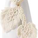 2 Pack Boho Curtain Tiebacks,Hand Knitting Cotton Curtain Holdbacks with Adjustable Natural Wooden Bead,Double Leaves Farmhouse Theme Curtain Tie Backs, for Indoor Outdoor Drapes Decorative,(Beige)