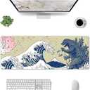 Playmat for MTG Card Game TCG Board Game Trading Card Game Play Mat CCG Mat Desk Pad Stitched Edges Rubber Base Smooth Surface Japanese Ink Painting Wave 23.5x13.7in