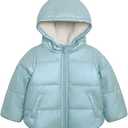 Carter's Girls' Winter Coat Puffer Jacket with Sherpa Lined Hood, Iridescent Blue, 6X