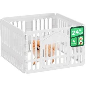 FDW Dog Playpen with Door, 24 Inch Puppy Play Pen for Small Dogs, Indoor Outdoor Plastic Pet Fence, Secure Locking Gate Pen, 38" L x 38" W x 24" H, White (4 Panels)
