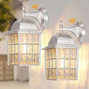 WIHTU Silver Exterior Lighting Fixtures Wall Mount, Dusk to Dawn Outdoor Porch Wall Lights, Sensor Wall Lantern Wall Lamp Set of 2, Waterproof Wall Sconce, Outside Lighting for Garage, Front Door