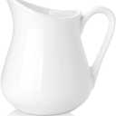 Nucookery 8 Oz Classic White Fine Porcelain Creamer with Handle,Small Creamer Pitcher For Sauces Salad Coffee Milk More,Microwave & Freezer Safe (8-Ounce, Set/1)