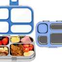 MISS BIG Stainless Steel Bento Box for Kids, 28oz 4 Compartments Lunch Box with Clear Lid, Lidded Sauce Cup and 50 Food Stickers, 304 Steel, BPA-Free, Dishwasher Safe for School (Blue)