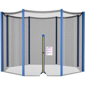 Trampoline Net Replacement 10FT 12FT 14FT 15FT 16FT Netting Replacement for Round Frame Trampolines Enclosure Net 6 Poles 8 Straight Poles Sleeve Zipper Protection Buckles (BLUE)