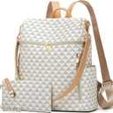 Makes Backpack Purse for Women PU Leather Travel Satchel Handbag Convertible Design Bag with Purse 2 Piece (Beige Triple)