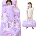 Lasoftan Toddler Nap Mat with Pillow and Blanket, Extra Large Rolled Napping Mats,Slumber Bags for Boys Girls,Kids Sleeping Bag for Daycare, Preschool Travel Camping (Purple Unicorn)