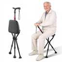 300-Pound Capacity Folding Cane with Seat, Adjustable Seat & Cane Height, Portable, Non-Slip Pads, Suitable for Middle-Aged & Senior Users, Daily Walking, Waiting in Line & Travel