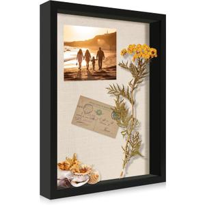 12x16 Large Shadow Box Picture Frame Display Case with Soft Linen Back, Black Wooden Memory Shadow Box Frame with Tempered Glass Cover for Wall Display