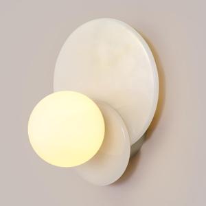 7.4" Alabaster Wall Sconce,Modern Marble Light Fixture with Glass Shade for Bathroom, Bedroom, Hallway (White, Hardwired)