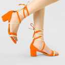 Allegra K Women's Open Toe Color Block Heel Lace Up Sandals (Orange), 7