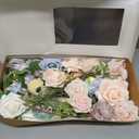 Ling's moment Fake Flowers Box, Faux Artificial Greenery Stems Foam Roses Gardenia Silk Ranunculus Fabic Flower for Centerpieces Bouquet Wedding Vase Decorations, Powder Blue & Peach, Deluxe Combo