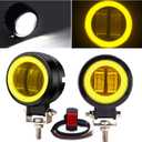 Motorcycle LED Fog Lights, 3Inch 20W LED Spotlights Additional Driving Lamp with Yellow Halo, Universal, Waterproof.(Include Switch)