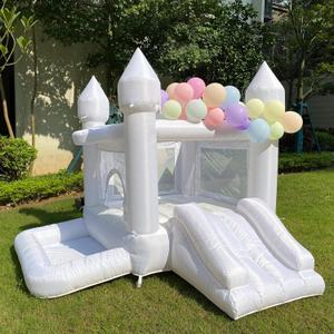 White Wedding Inflatable Bounce House with Blower Jump House with Slide for Kids Party Wedding Family Castle 9ftL, 9ftW, 7ftH
