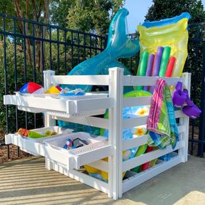 3.1ft H x 5.3ft W x 3ft L (1 Unit) Freestanding Zippity Pool Float Storage Organizer, Vinyl Pool Equipment Enclosure for Outdoor Toy Storage, Outdoor Storage Box & Pool Deck Caddy w/ Dividers, ZP19061
