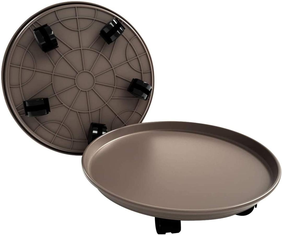 2 Pack 15.5" Brown Plant Caddy with Easy Moving Caster Wheels Round Movable Planter Dolly Trolley Tray Pallet Outdoor Indoor Tree Flower Stand Planter