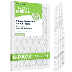 Future Way 16x25x1 Air Filters, 8-Pack with Reusable Frame, MERV 8, MPR 700 AC Furnace Filters, Space Saving & Cost-effective