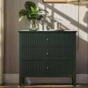 May in Color Large Green Fluted 3 Drawer Dresser Set of 2, Chest of Drawers with Ball Bearing Slide Modern 30 inch Tall Wood Nightstand with Spacious Storage for Bedroom Hallway Living Room Entryway