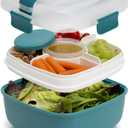 Goodful Stackable Lunch Box Container, Bento Style Food Storage with Removeable Compartments for Sandwich, Snacks, Toppings & Dressing, Leak-Proof and Made without BPA, 56-Ounce, Teal