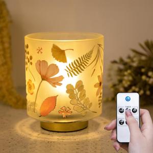Battery Operated Small Lamp with Remote Control, Cordless Table Lamps with Timer, Portable Dimmable Brightness Bird Pattern Desk Lamp for Home Decorative Kids Bedroom (Blossom)