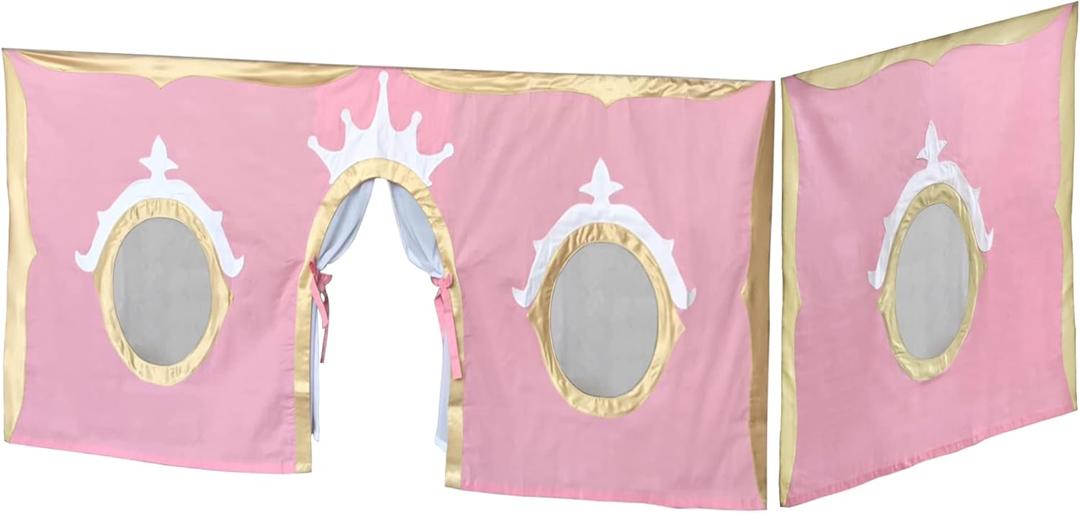 Max & Lily Underbed Curtain for Low Bunk Bed/Low Loft Bed, Princess Play Curtain for Kids, Cotton Privacy Curtain for Bottom Bunk, 2 Panel Curtain Set, Light Pink/Gold