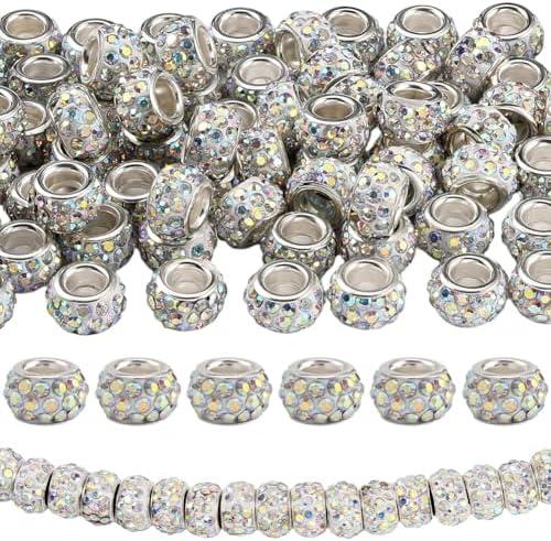 PONABEADIY 1 Box 35PCS European Rhinestone Beads Large Hole AB Color Diamond Hair Crystal Fairy Wand Clay Glitter Rondelle Spacer Charms Bead Bulk for Jewelry Making Pens Bracelets DIY Craft Supplies PONABEADIY 1 Box 35PCS European Rhinestone Beads Large Hole AB Color Diamond Hair Crystal Fairy Wand Clay Glitter Rondelle Spacer Charms Bead Bulk for Jewelry Making Pens Bracelets DIY Craft Supplies