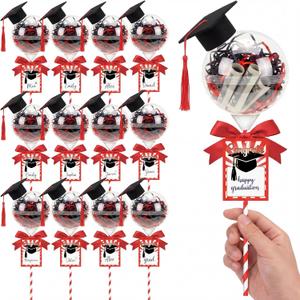 Gersoniel 12 Sets 2026 Graduation Party Favors for Guests 18 oz Graduation Cap Candy Container Class of 2026 DIY Grad Gift Money Box Jar with Congrats Card for Table Centerpiece Decor(Red & Black)