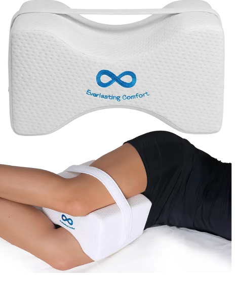 Everlasting Comfort Memory Foam Knee Pillow for Side Sleepers – Sciatica Pain Relief Pillow, Removable Strap Support – Leg Pillows for Sleeping Alignment, Knees, Back & Hip Cushion