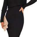 Ezbelle Women's Long Sleeve Sweater Dresses 2 Piece Outfits Sets Ribbed Knit Crop Tops and Tank Bodycon Midi Dress (Large, Black)
