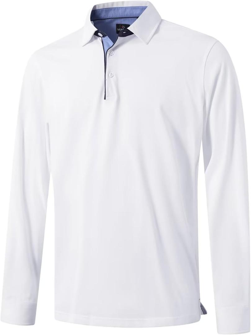 Men's Business Long and Short Sleeve Polo Shirts Mercerized Cotton Blend Casual Stylish Collared Shirts (M)