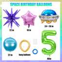 Space Themed Birthday Decorations, Green Number 5 Balloons, Purple Star and Blue Space Ship Balloon for Party Decoration (Green 5)