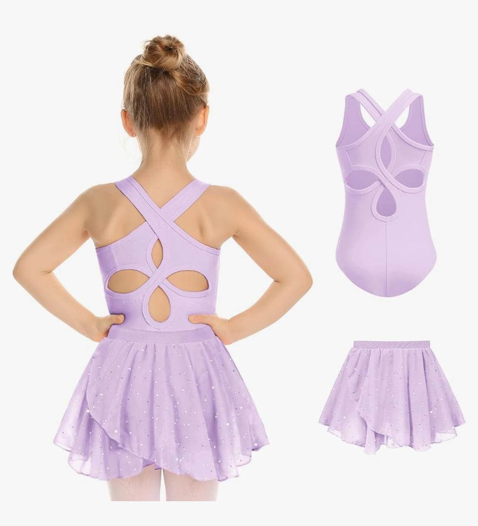Zaclotre Girls Ballet Leotards Toddler Hollow Back Dance Dress Outfit with Removable Skirt Combo, Size 140