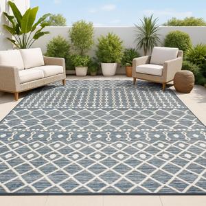 JONATHAN Y Moroccan Reversible Washable Indoor Outdoor Area Rug 3X5 Navy/Cream, Zana Modern Geometric for Backyard, Patio, Porch, Easy-Cleaning, High Traffic, Pet-Friendly, Non-Shedding (SVH110A-3)
