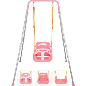 3-in-1 Toddler Swing, Foldable Indoor & Outdoor Baby Swing, Multifunctional Swings for Children 6 Months and Older, Easy to Assemble and Store for Backyard Play