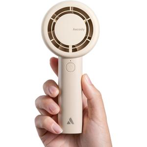 Aecooly Portable Handheld Turbo Fan [16H Max Cooling Time], 5 Speeds USB Rechargeable Mini Personal Battery Operated Small Pocket Cooling Fan GIfts for Women, Travel, Home, Office, Beach, Lash -Beige