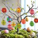 Wenqik 40 Pcs DIY 3D Easter Eggs Wood Crafts to Paint, Unfinished Wooden Cutouts Ornaments with 12 Colors Paint 2 Brushes 1 Palette, Classroom Activity Hanging Decoration Basket Stuffers, 12 Sets