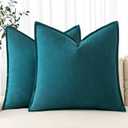 MIULEE Decorative Linen Pillow Covers 18x18 Inch Teal Blue Boho Farmhouse Neutral Couch Throw Pillows for Bed Pack of 2 Accent Coastal Modern Pillowcase Summer Sofa Livingroom Home Decor