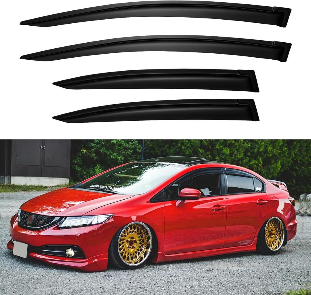 Window Visors Rain Guards for 2012 2013 2014 2015 Honda Civic, Out-Channel Window Vent Wind Deflectors Visors Shades for 12 13 14 15 Civic Sedan