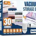 HIBAG Vacuum Storage Bags with Electric Pump, Vacuum Seal Bags for Clothing, Pillows, Blanket Bedding Comforters, 30 pack, 30-COMBO