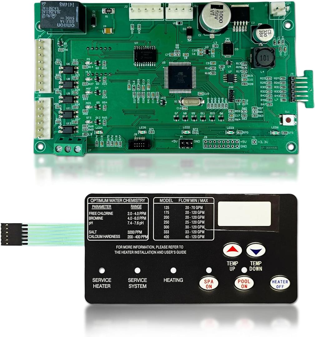42002-0007S Control Board Kit Replacement for Pentair MasterTemp 200/250/300/400 and Sta-Rite Max-E-Therm SR200/SR333/SR400, with 472610Z Switch Membrane Pad
