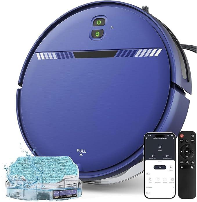 Robot Vacuum Cleaner, Smart Robotic Vacuum Wi-Fi Connected, App Control, Compatible with Alexa and Google Assistant, Automatic Self-Charging Robot Vacuum Perfect for Pet Hair, Carpets and Hard Floors
 BR151 Blue
