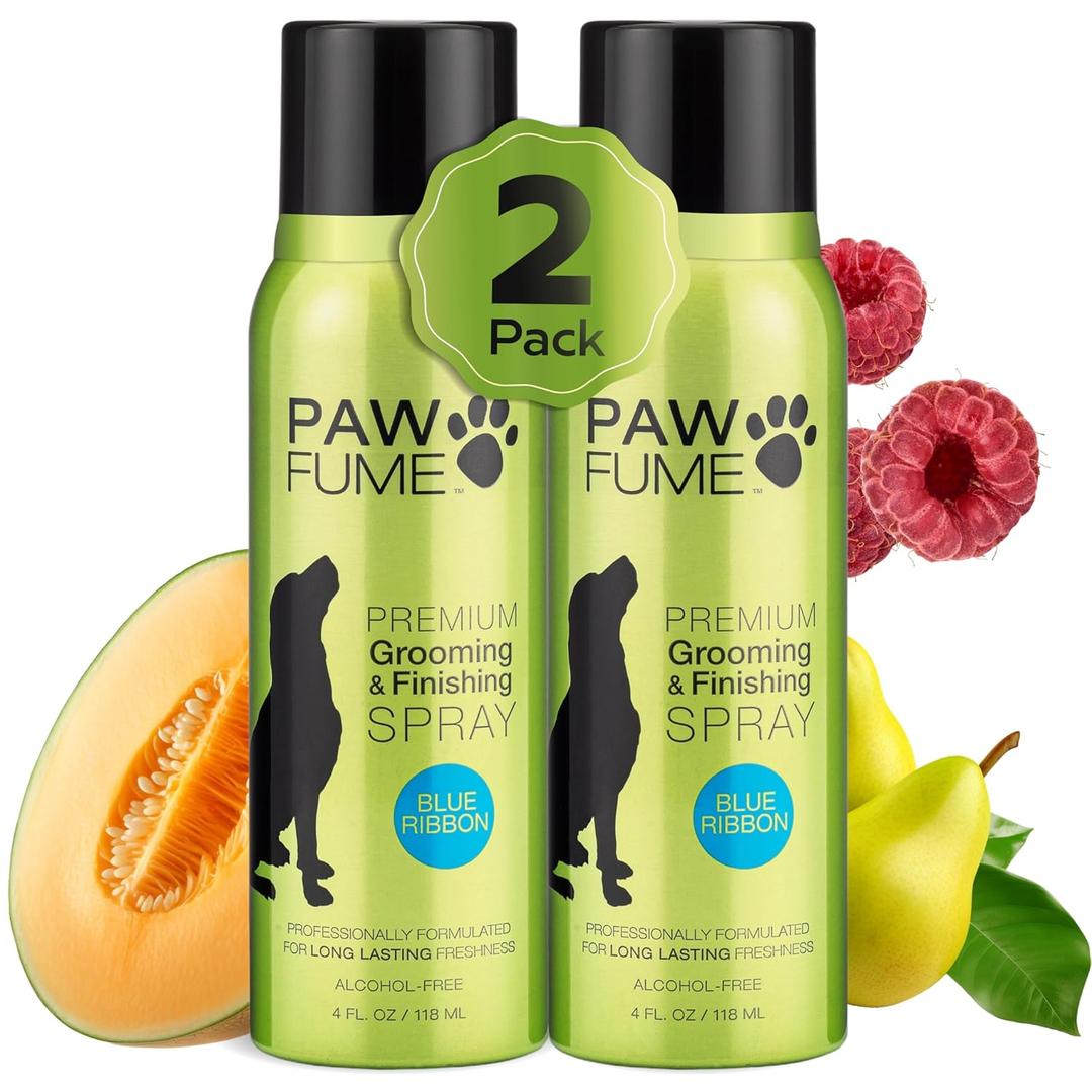 PAWFUME Dog Perfume Spray for Grooming, Blue Ribbon, 2-Pack Keep Your Pup Fresh All Day Probiotic, Alcohol-Free, Detangling & Moisturizing Salon-Quality Dog Spray Deodorizer Perfume